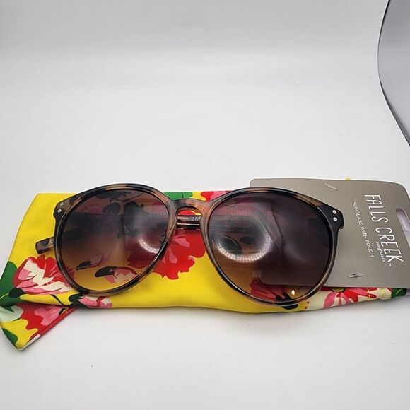 NWT Falls Creek Tortoiseshell Sunglasses & Yellow Floral Pouch - Picture 2 of 3